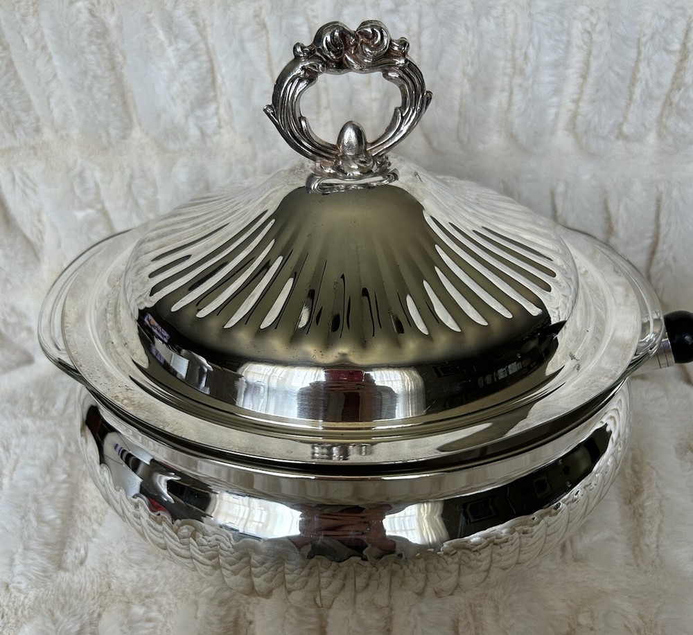 Crosby Handled Silver-plated Casserole Dish With Lid & Pyrex Casserole Dish Vtg