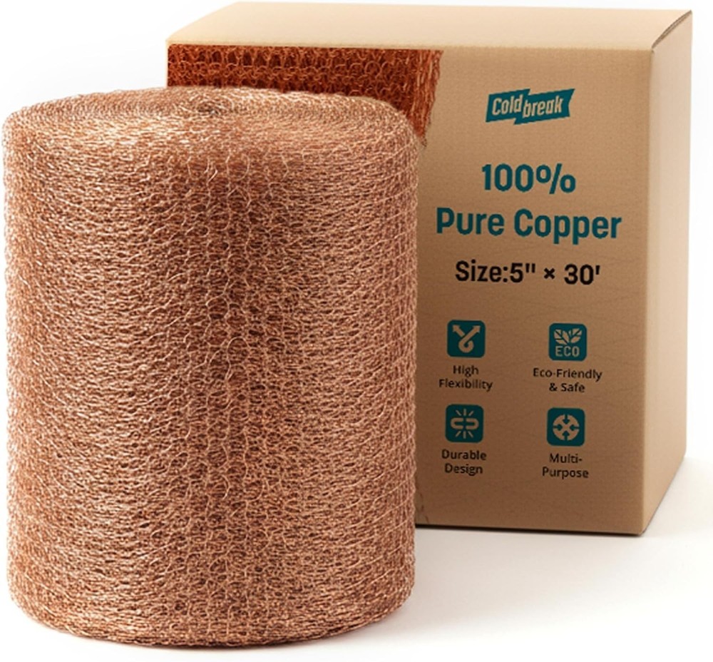 Copper Mesh Rodent Control – 5" x 30' Rustproof Copper Wool Roll for Wall Hol...
