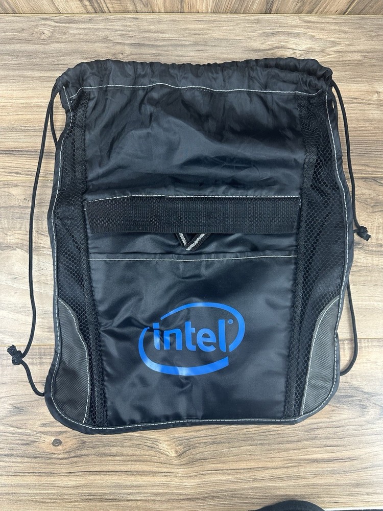 Intel Drawstring Backpack Cinch Bag Sport Backpack Black Royal Blue