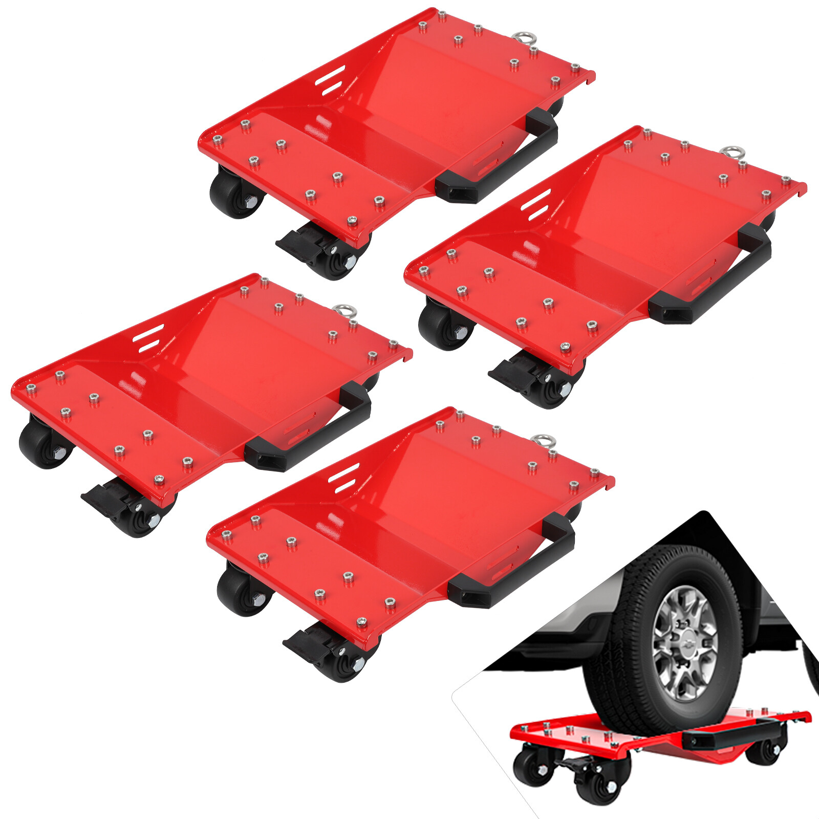 Set of 4 Car Dollies 8000LBS Car Wheel Dolly with Tow Hooks for Moving Vehicles