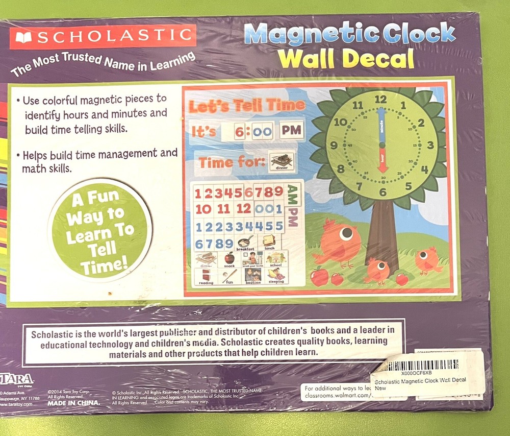 Scholastic Magnetic Teaching Wall Decal Clock NEW