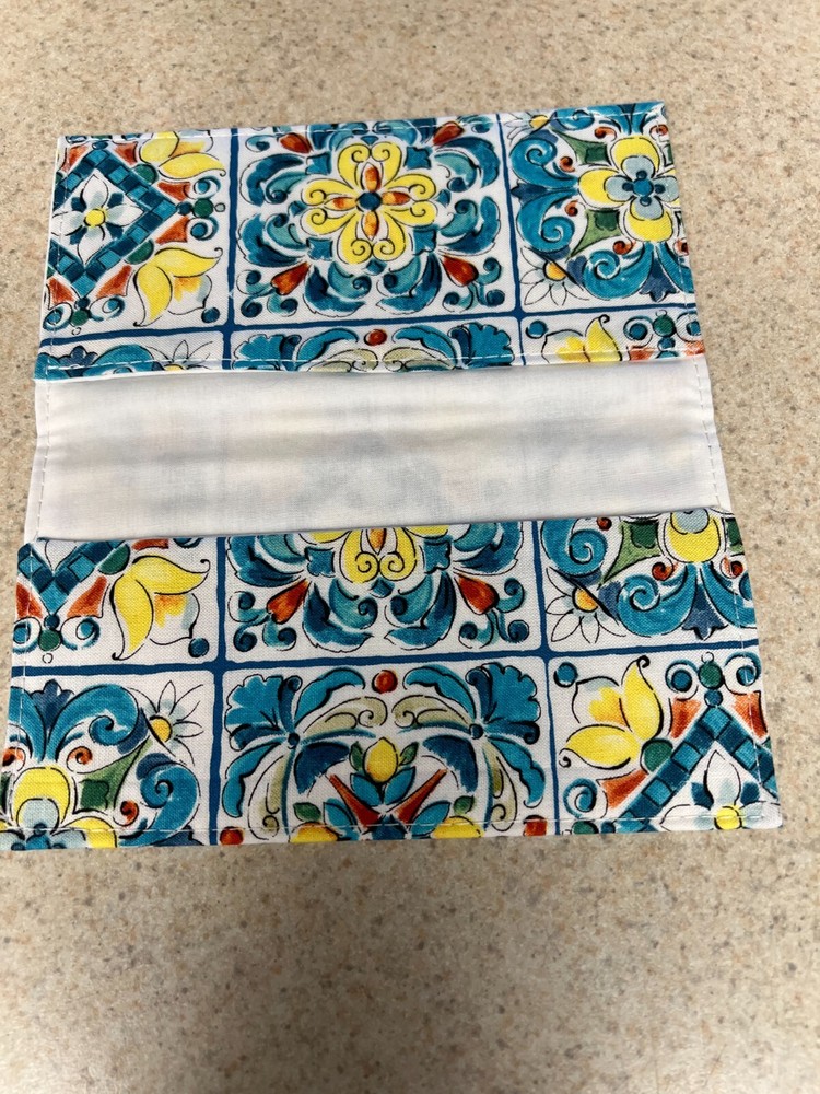 Soft Fabric Checkbook - Handmade - Beautiful Mediterranean Tile Pattern