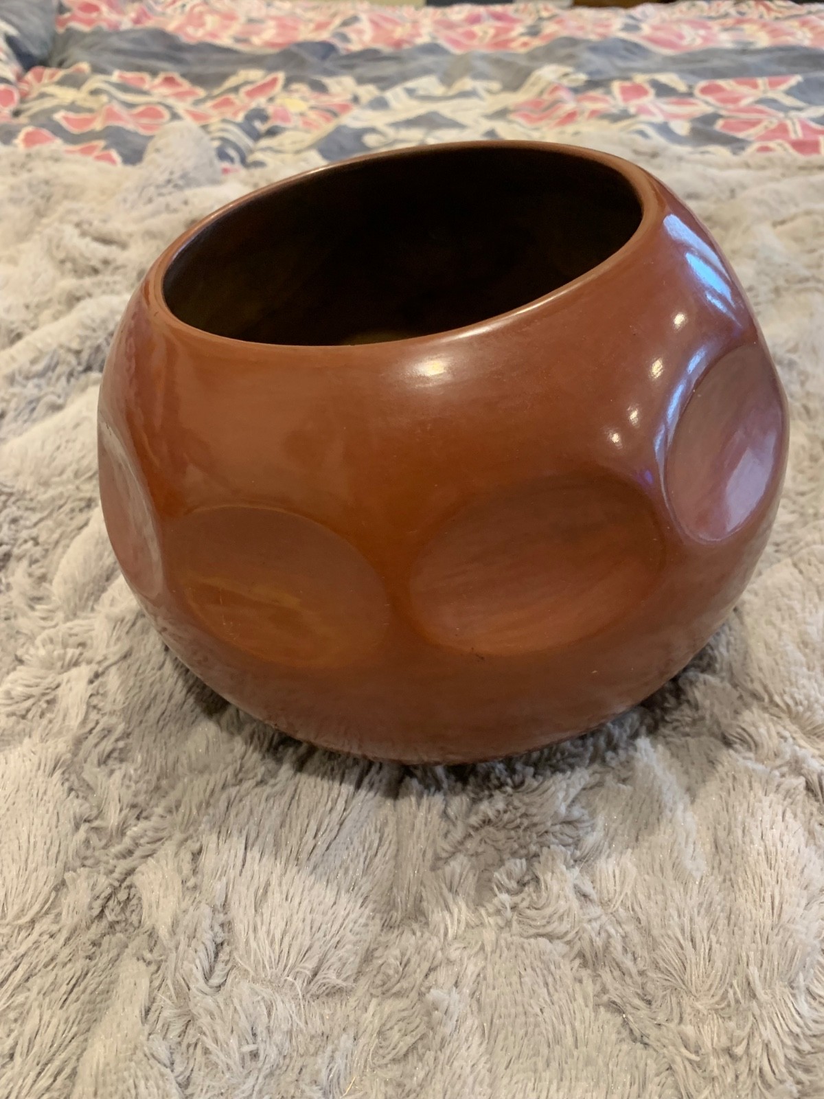 Signed Tina Garcia Santa Clara Redware melon bowl 70's