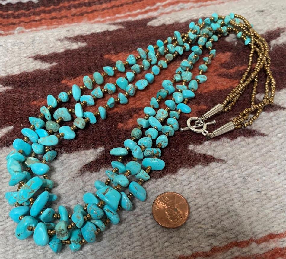 Gorgeous ethnic multi-strands turquoise nuggets necklace(y416b-w2.5)