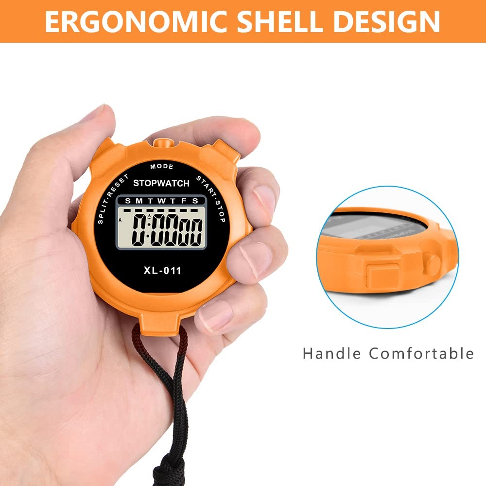 Vicloon Digital Simple Stopwatch - Large Display, Single Lap Split, Orange