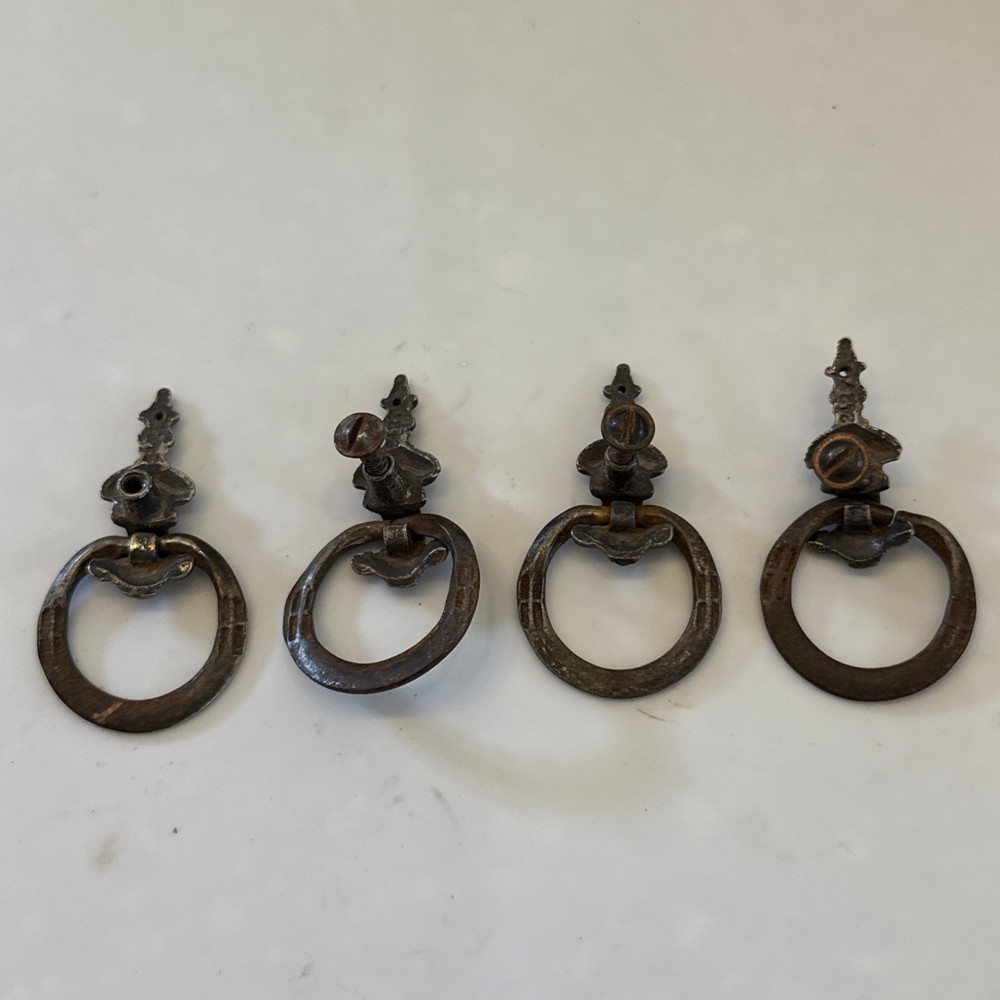 4 Vintage Brass Ornate Drop Ring Pulls