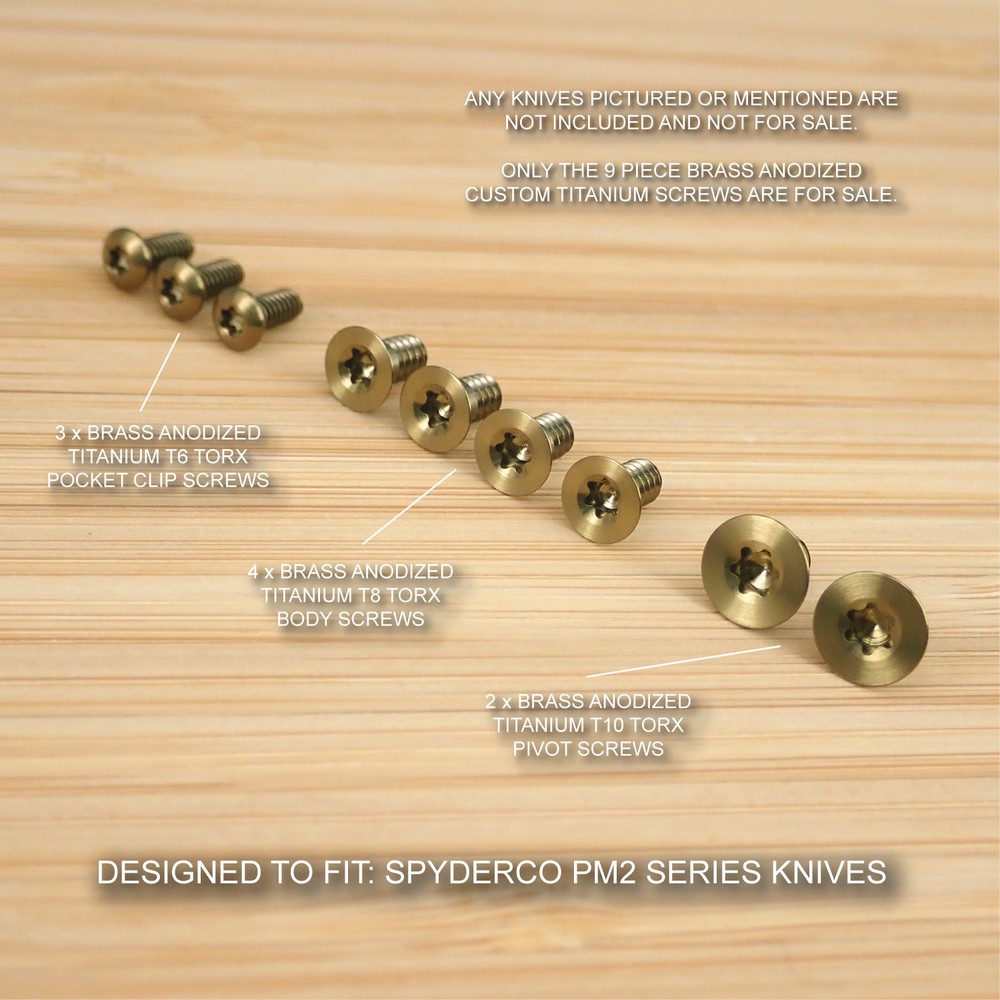 Spyderco Paramilitary PM2 Custom Titanium 9pc BRASS Anodized Screw Set -NO KNIFE