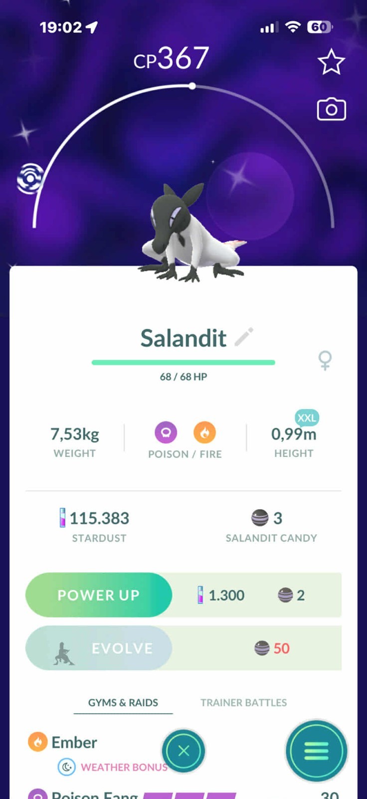 Pokemon Shiny Salandit Female - XXL size - Tr.a.d.e 20k stardust or P.T.C mini