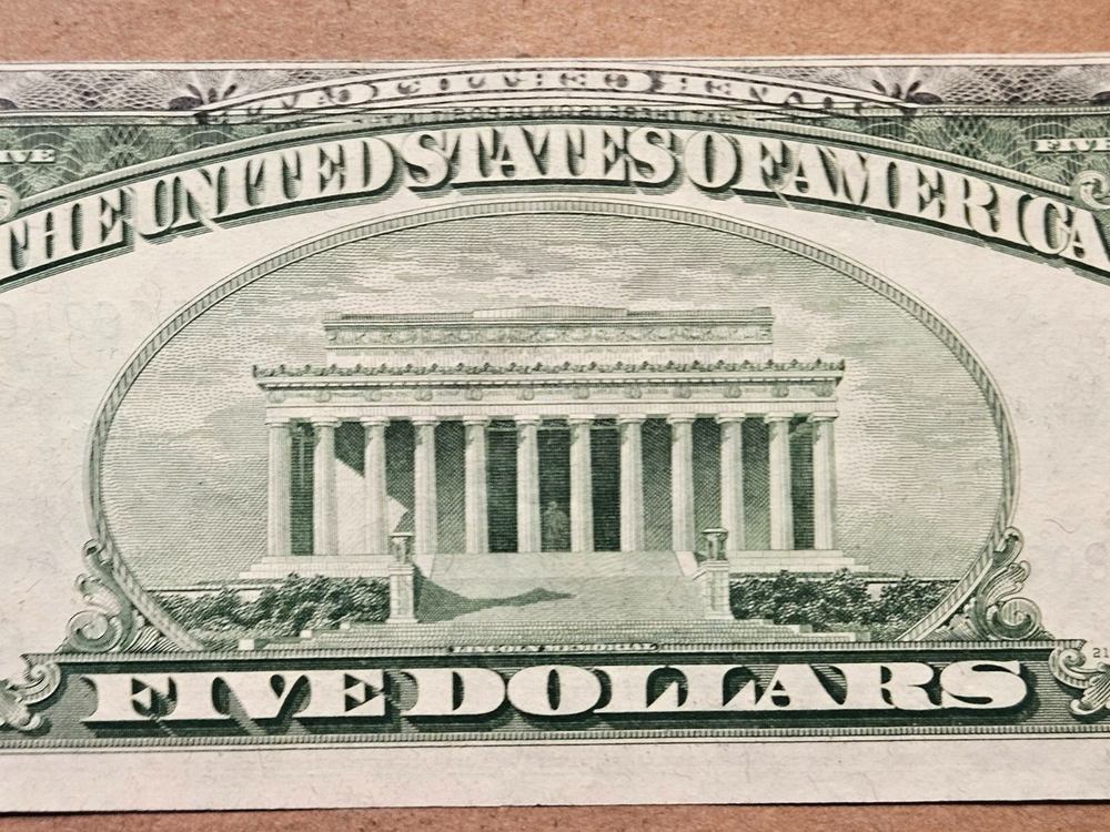 1953 $5 Silver Certificate Note Partial Offset Ink Transfer Error on Reverse