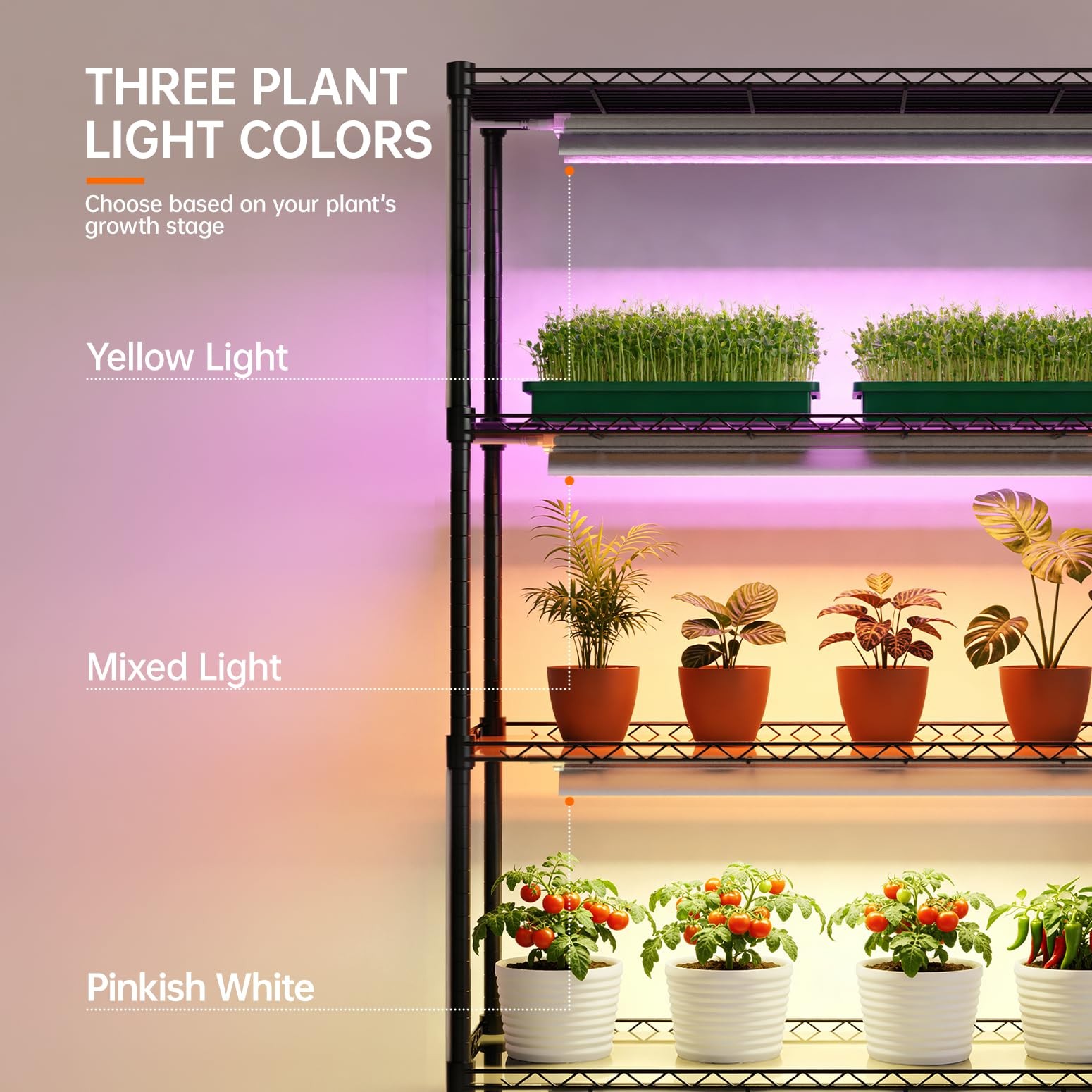 Bstrip Plant Shelf with Grow Lights, 4-Tier Light 30W Yellow