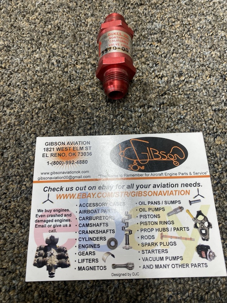 DUKES 3570-00-3 FUEL SYSTEM CHECK VALVE