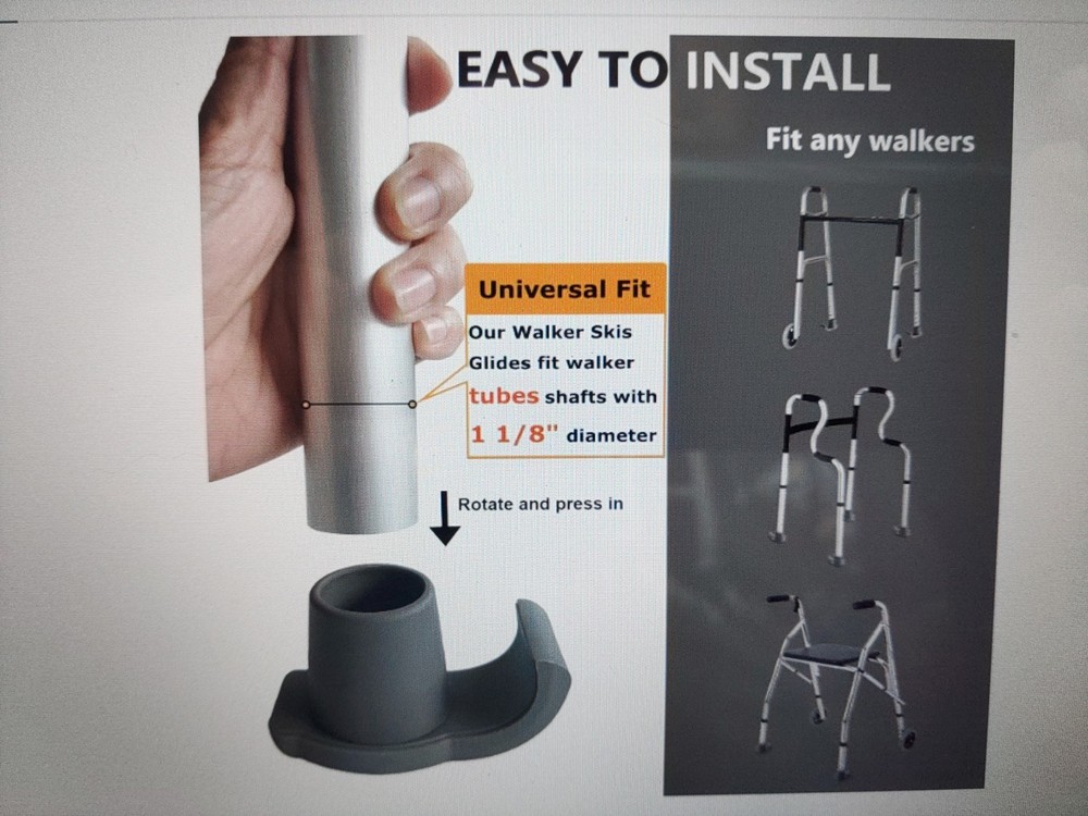 Universal Walker Ski Glides - 2 Pack Gray Replacement Feet