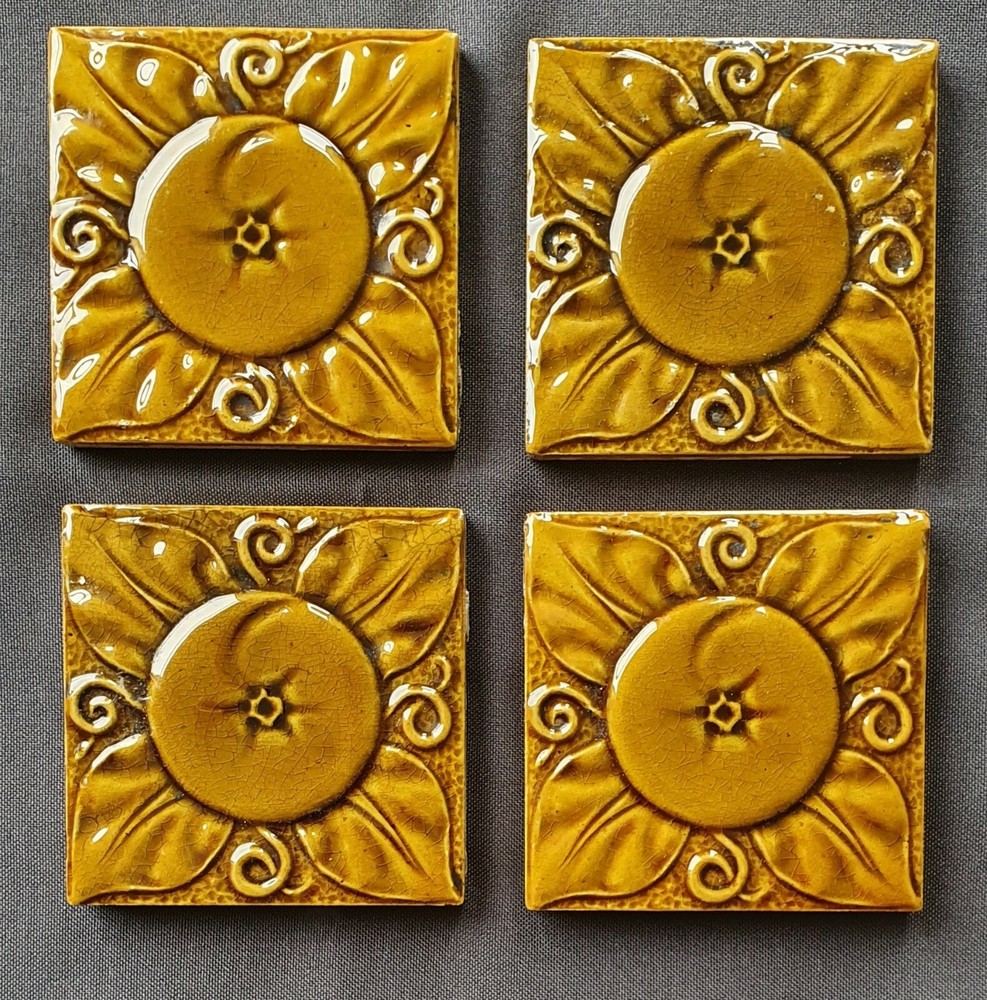Four Arts & Crafts Tiles. 3"x3"