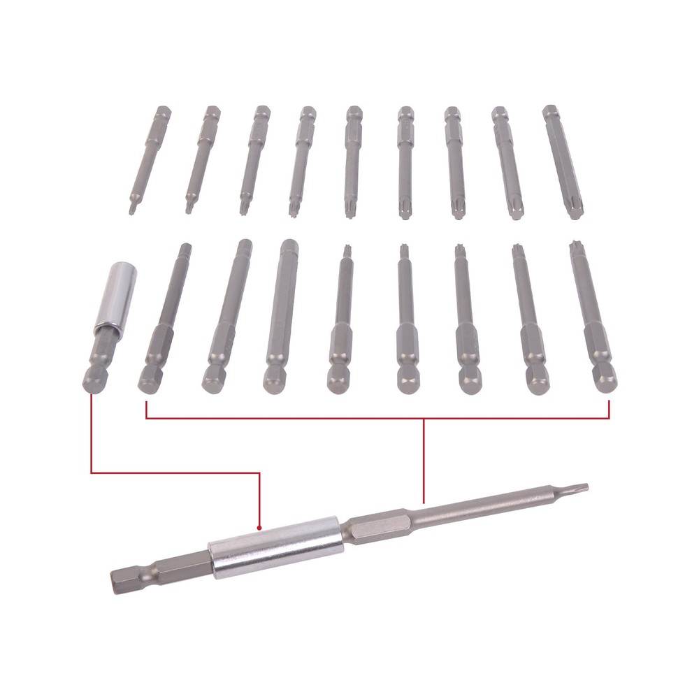 50Pcs Extra Long Security Bits Kit Hex Torx Star Spline Flat Screwdriver Bit Set