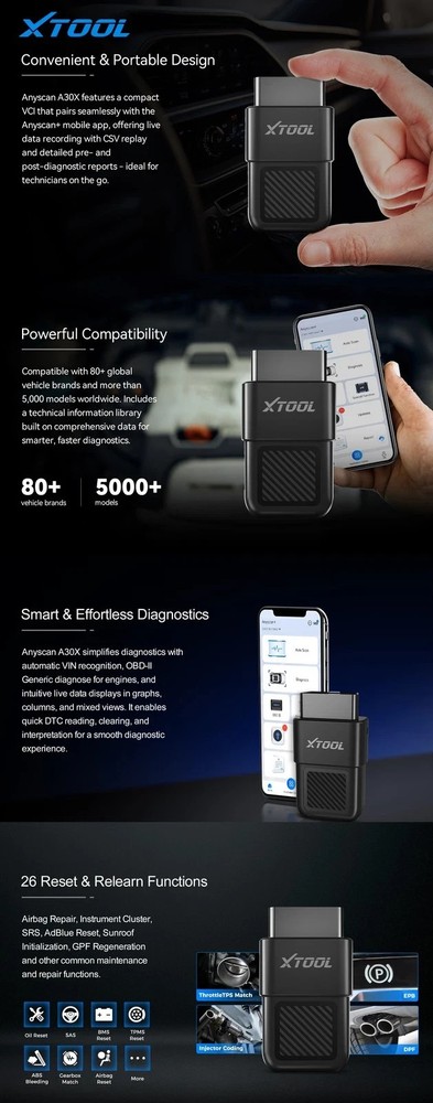 XTOOL Anyscan A30X Wireless Diagnostic OBD2 Scanner All System Scan Reader Tool