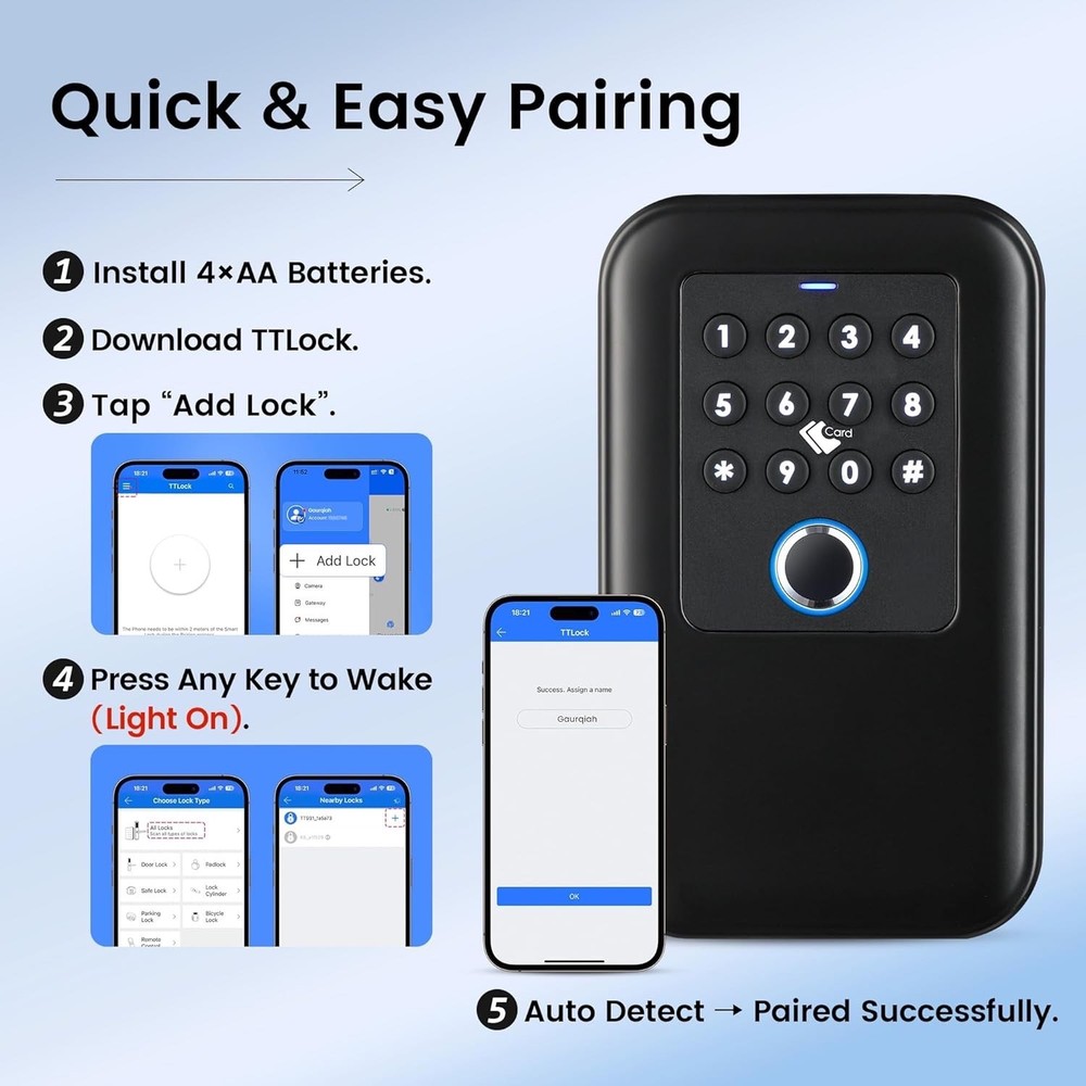 Smart Key Lock Box for Outdoor-Key Safe with Fingerprint, Passcode, App, Card