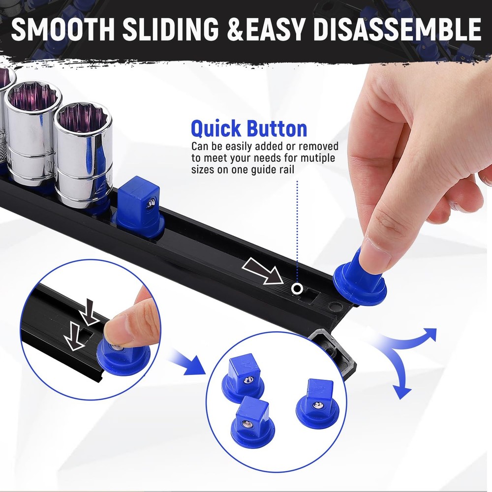 Magnetic Socket Organizer, 3-Piece Heavty Duty ABS Socket Holder, Socket Rail...
