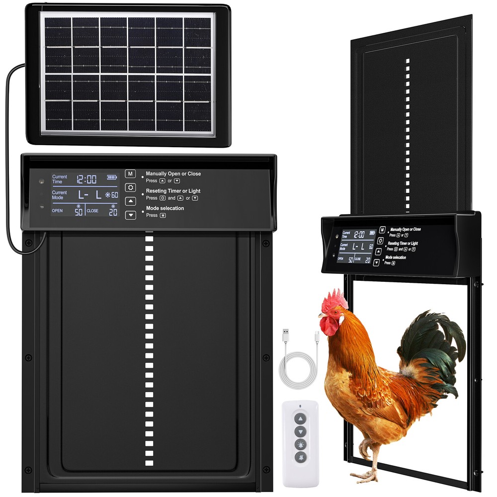 Solar Automatic Chicken Coop Door with Anti-Pinch/Timer/Light Sensor/LCD Display