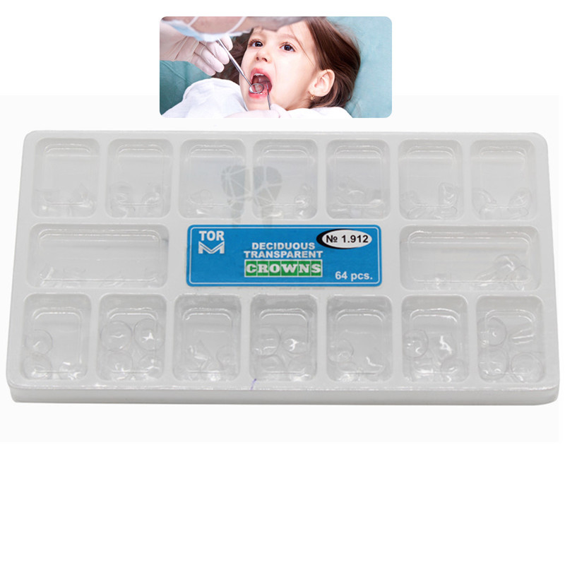 64pcs Transparent Deciduous Crowns Children Temporary Preformed tooth Pre-crown
