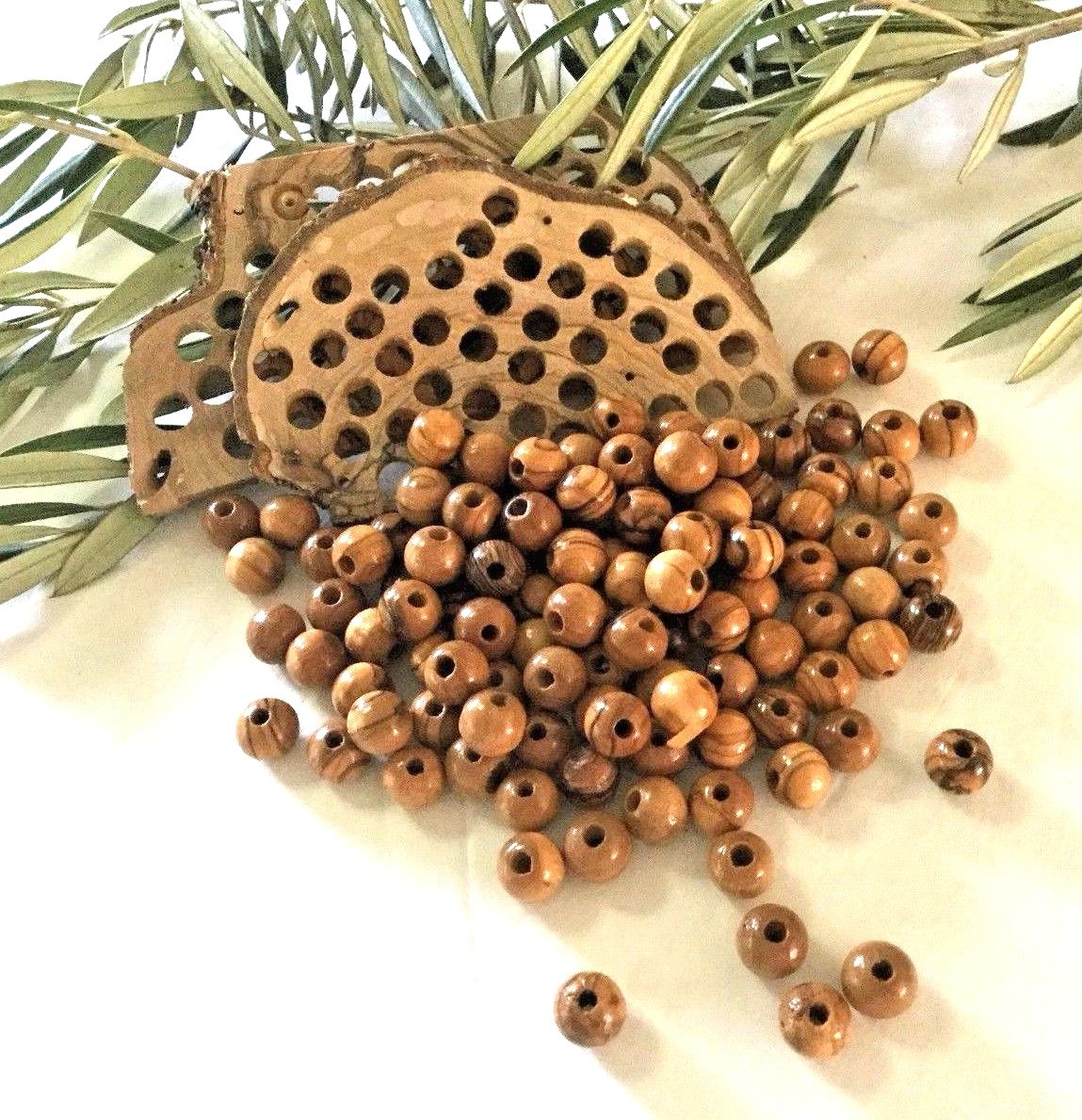 Olive Wood Round Beads Polished Rosary Jewelry Holy land Bethlehem Jerusalem