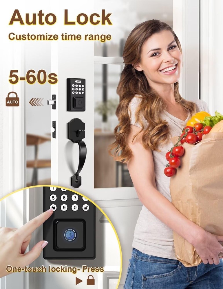 Keyless Entry Door Lock with 2 Handles, Electronic Keypad Deadbolt, Auto-Lock...