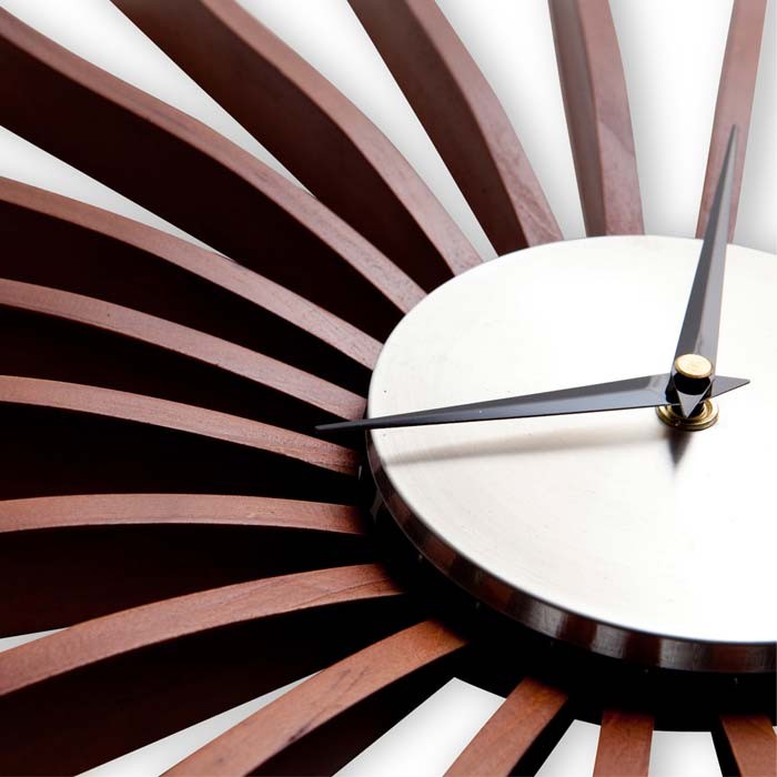 George Nelson Flutter Clock Wall Clock Wood Brown Walnut 19 in Fast Delivery