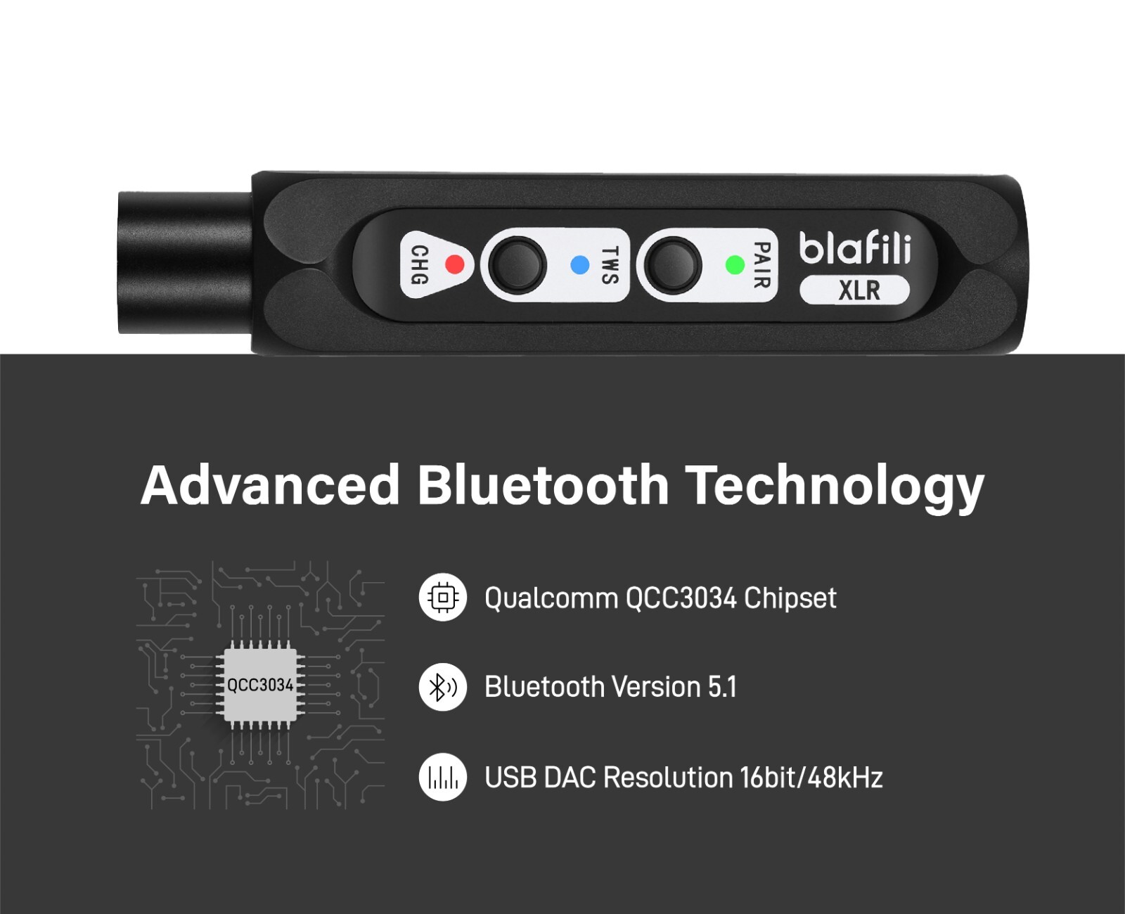blafili XLR Bluetooth Receiver, Male Plug, For Console, PA, Pro Active Speakers
