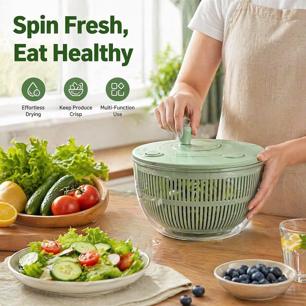 Large Capacity Multi-function Salad Spinner,6-in-1 Salad Spinner & Vegetable Cho