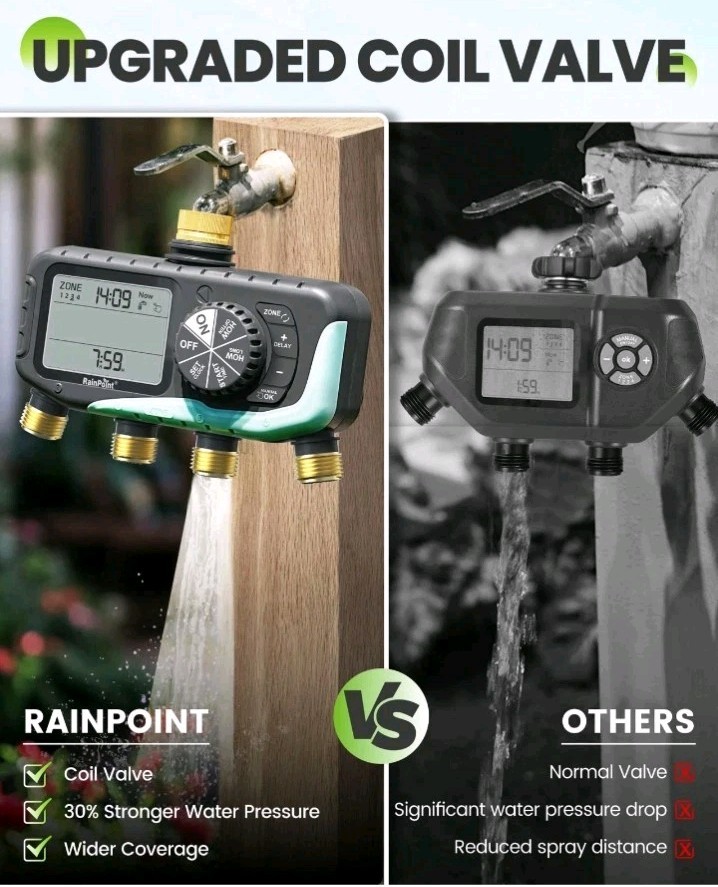 RAINPOINT Sprinkler Timer 4 Zone, Water Timer for Programmable, for Soaker Hose