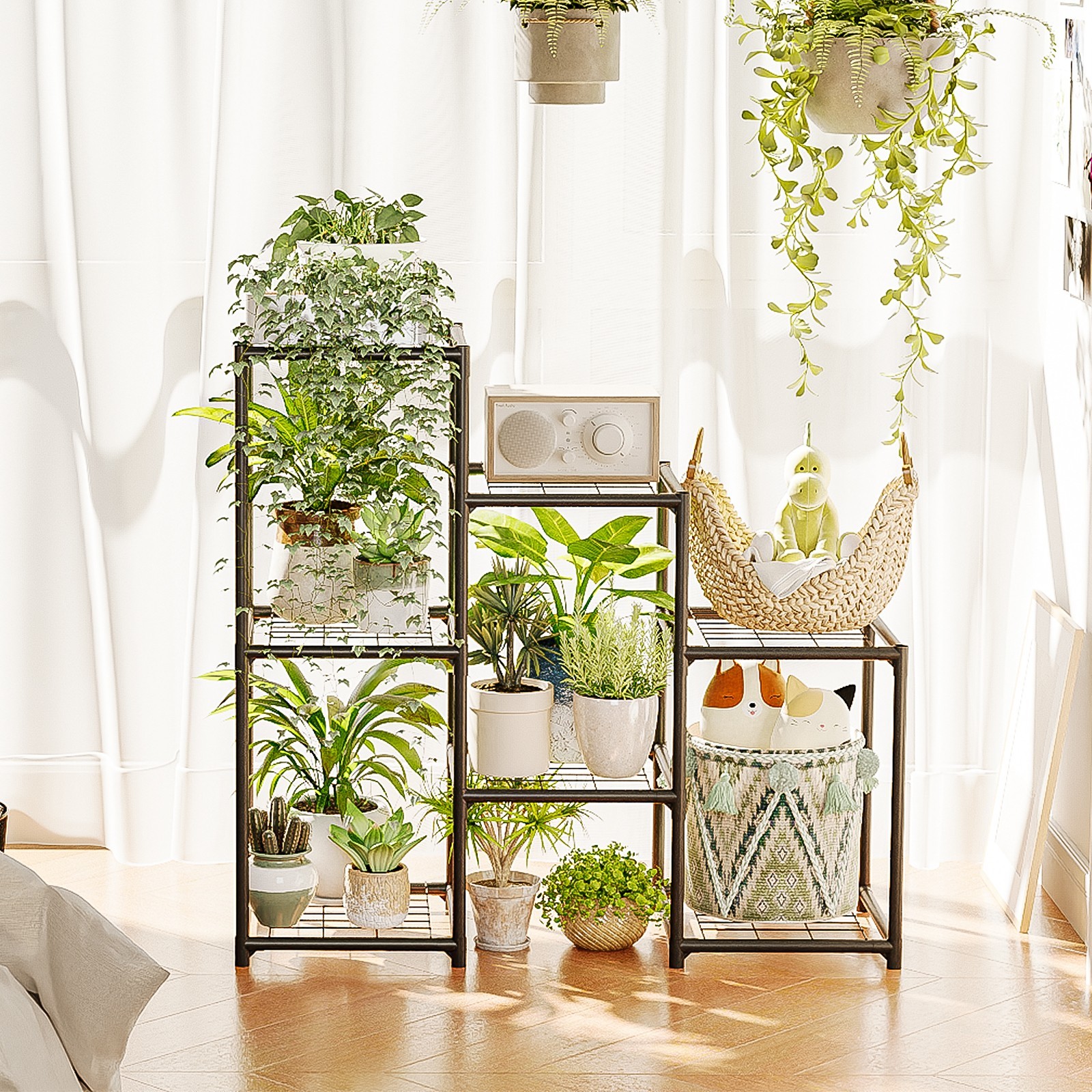 Bamworld Black Plant Stand Outdoor Metal Plant Shelf 3 Tiers Ladder Plant Holder