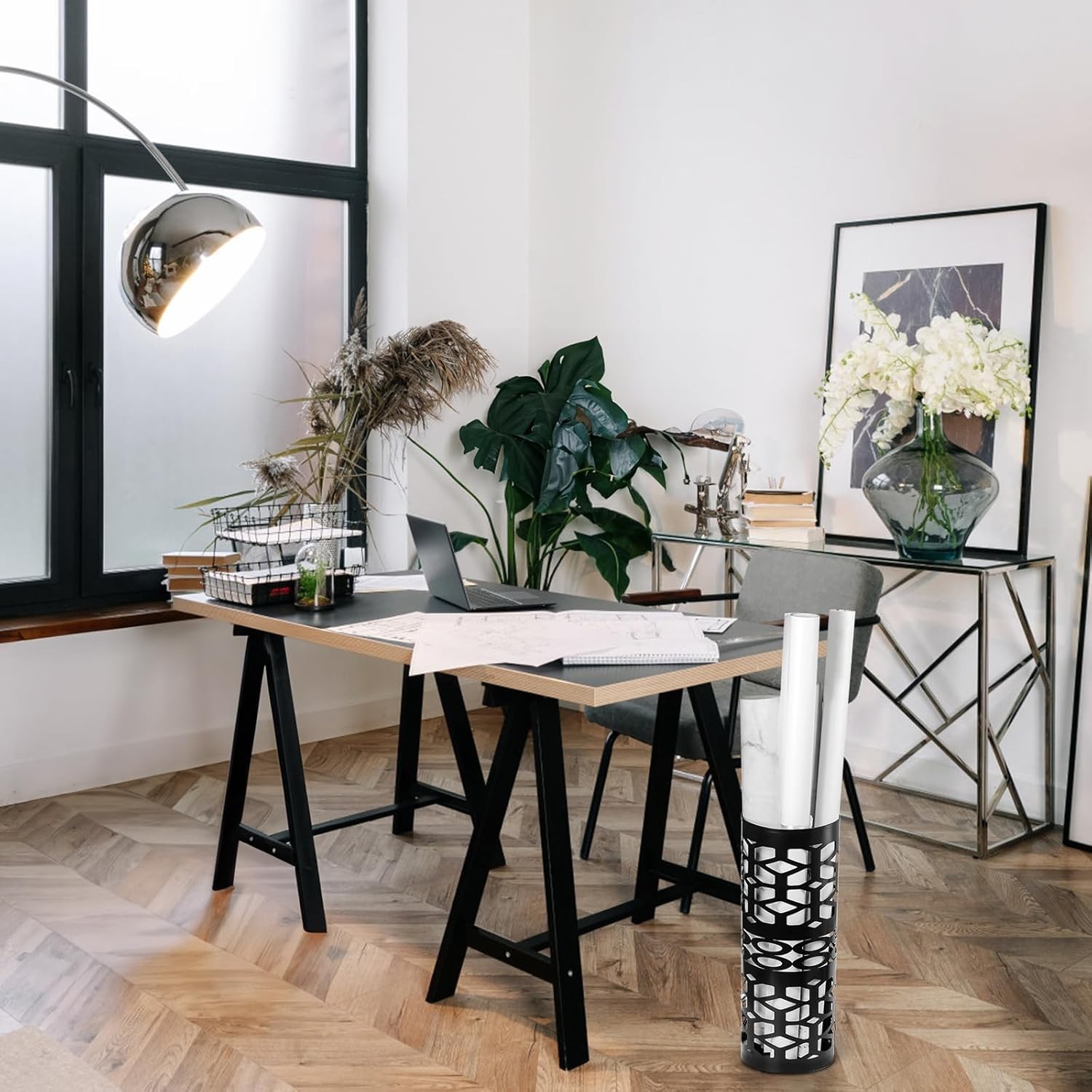 ZENFUN Umbrella Stand, Black Metal Umbrella Holder Freestanding, Cane Walk Stick