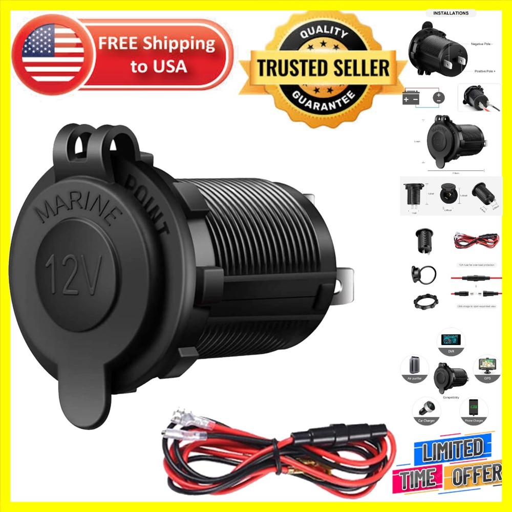 Compact Waterproof Cigarette Lighter Socket with 39.4-Inch Wire for Easy Setup