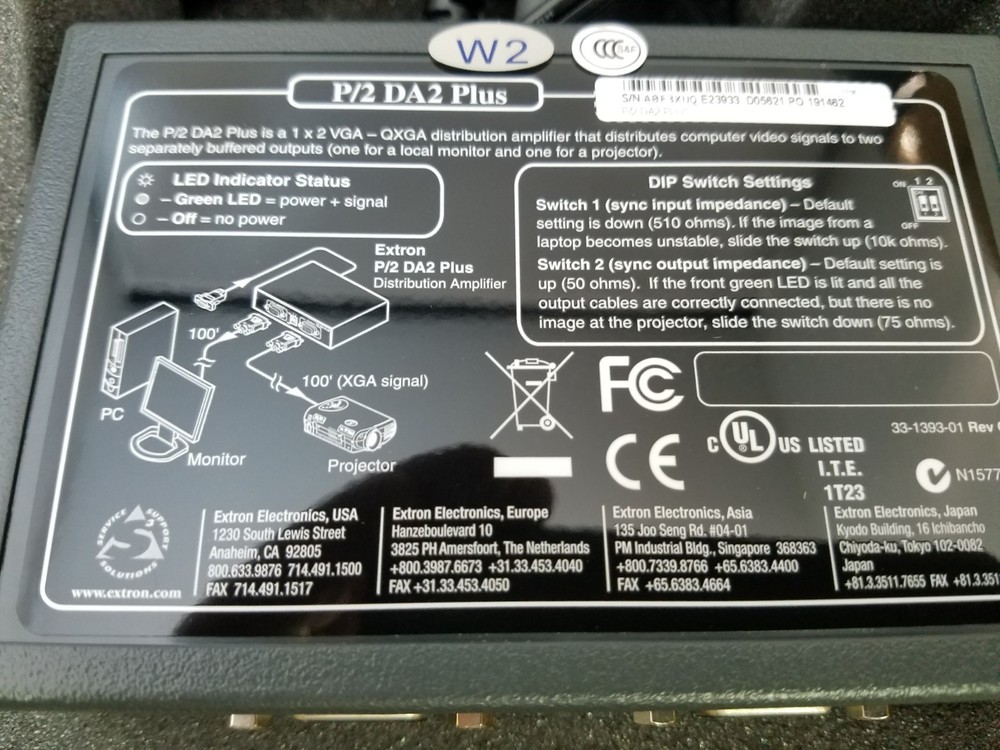 Extron P/2 DA2 Plus, 60-046-03, Two Output VGA Distribution Amplifier, NEW !