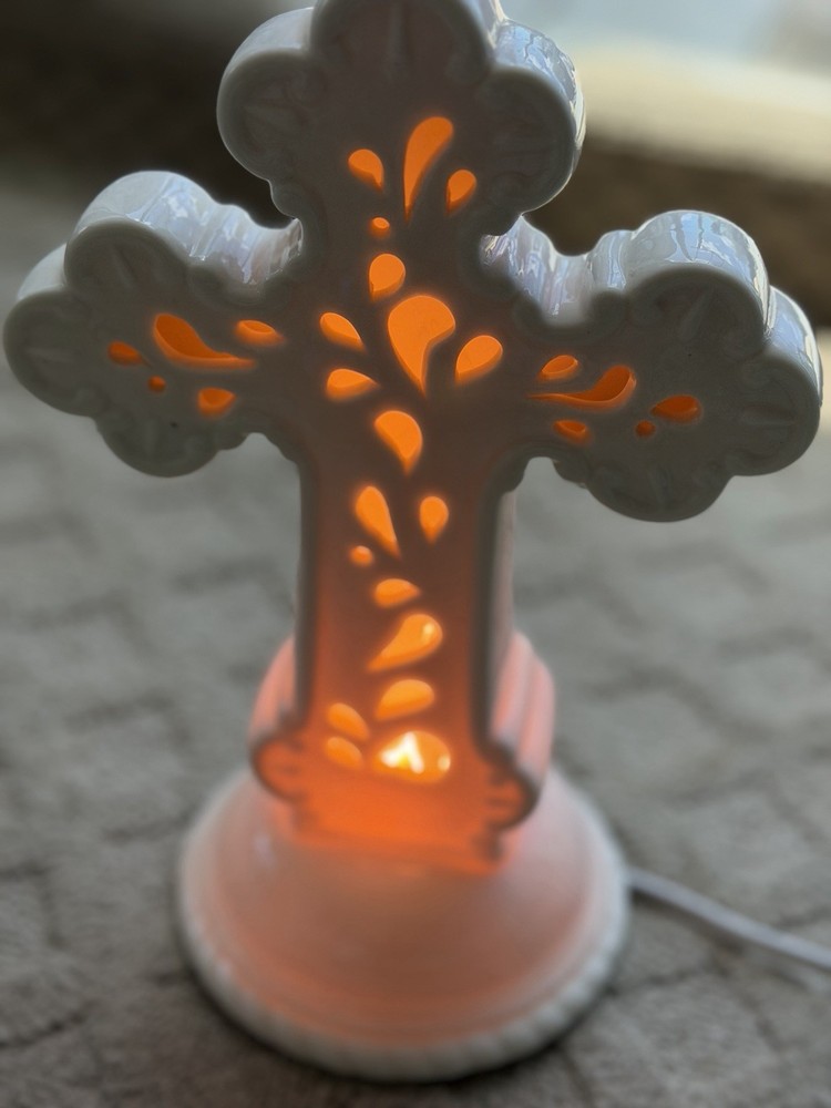 Ceramic Cross /Tabletop Cross /Sympathy Gift/Keepsake/Night Light