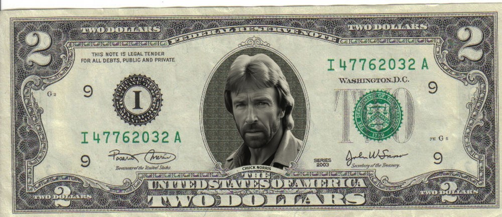 Chuck Norris $2 Dollar bill Mint real