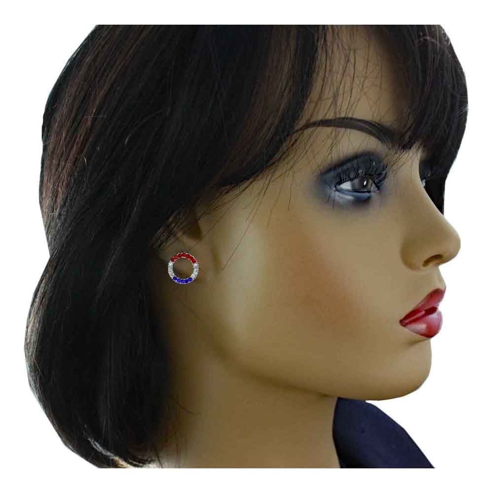 Red White Blue Crystal Infinity Circle Pierced Earring - PRF727PE