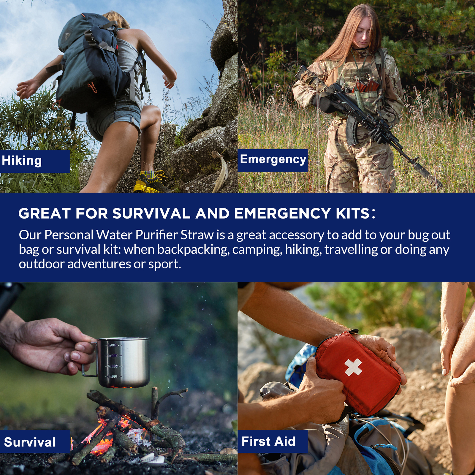 6-PACK Personal Water Filter Straw Outdoor Survival Filtration Purifier Portable