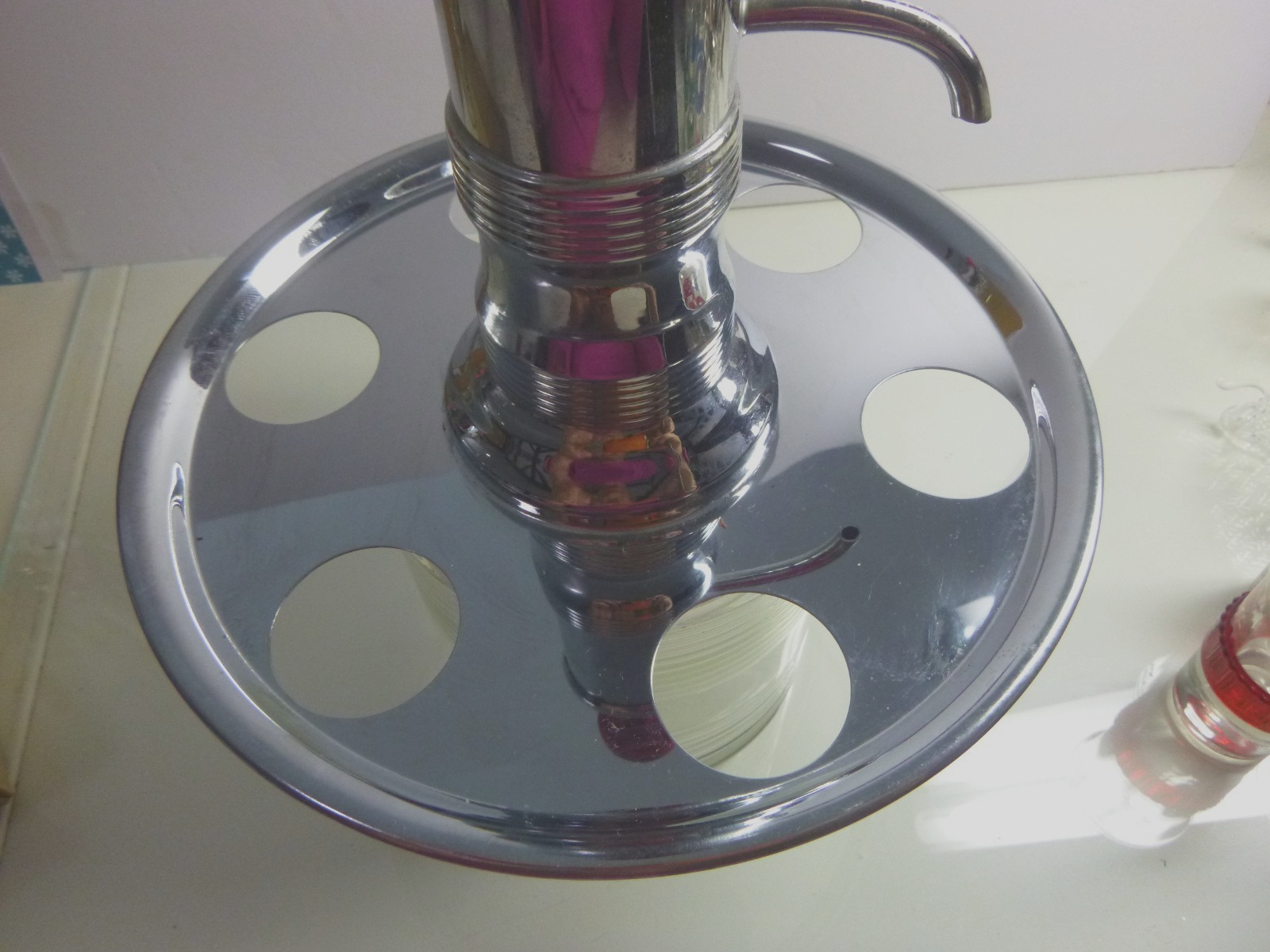 AS IS Vtg Park Sherman MCM Liquor Dispenser 6 Shot Glasses Rotating Chrome Tray