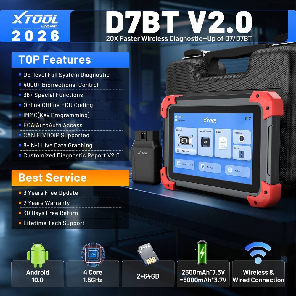 XTOOL D7BT Car Bidirectional Coding Diagnostic Tool OBD2 Scanner Key Programmer