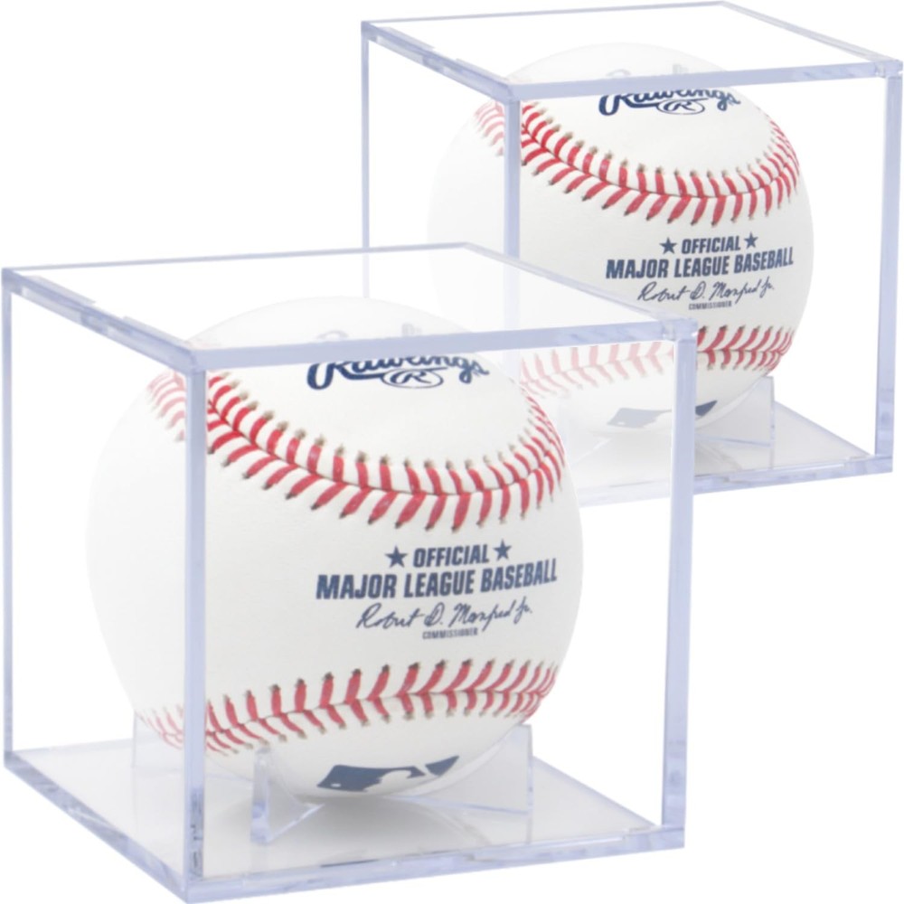2 Count Baseball Cube - Crystal Clear UV Protected Acrylic Display Case Box -...