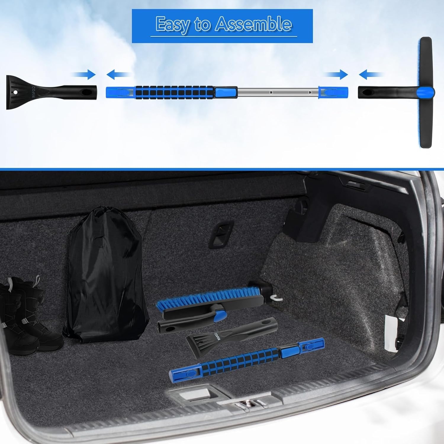 Durable 36" Long Handle Ice Scraper with Foam Grip – Scratch-Free Snow Removal