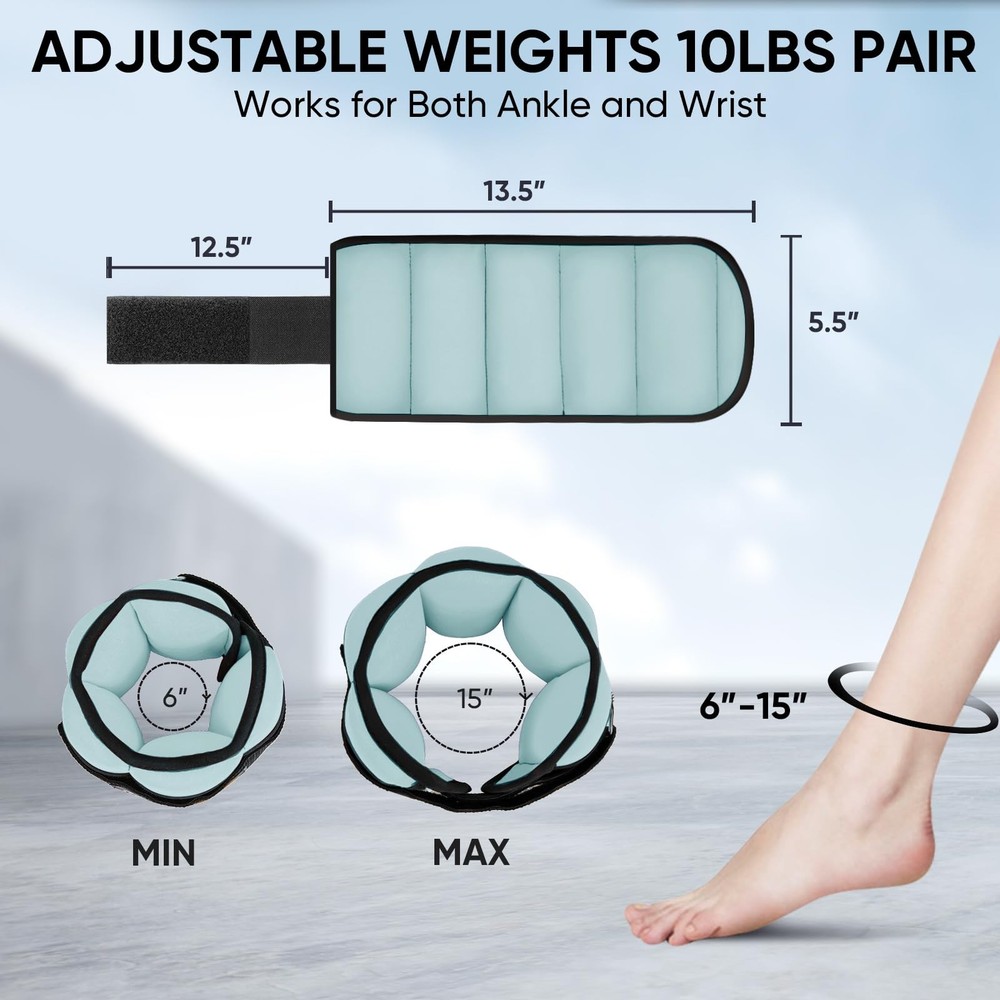 Adjustable Ankle Weights 10lbs Pair Modularized Leg Weight Straps for Men