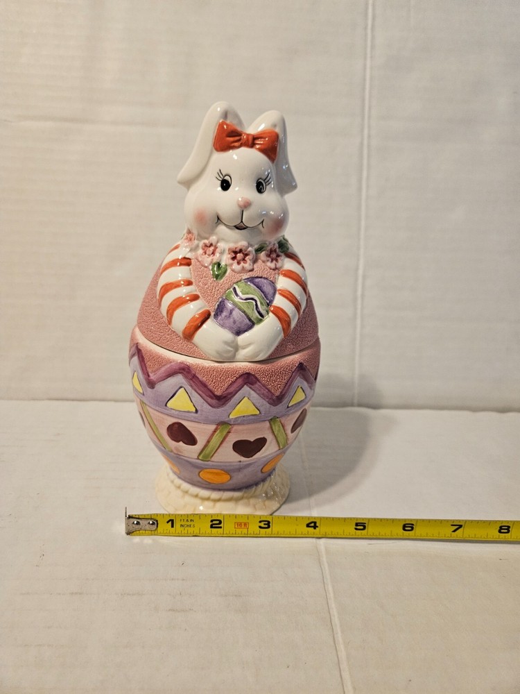 Vintage Ceramic Hand Painted Easter Egg with Bunny Lidded Candy Dish