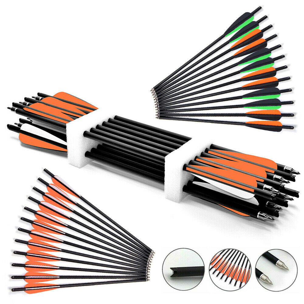 12PCS 20" Archery Hunting Carbon Crossbow Bolts Half Moon Nock OD 8.8mm Arrows