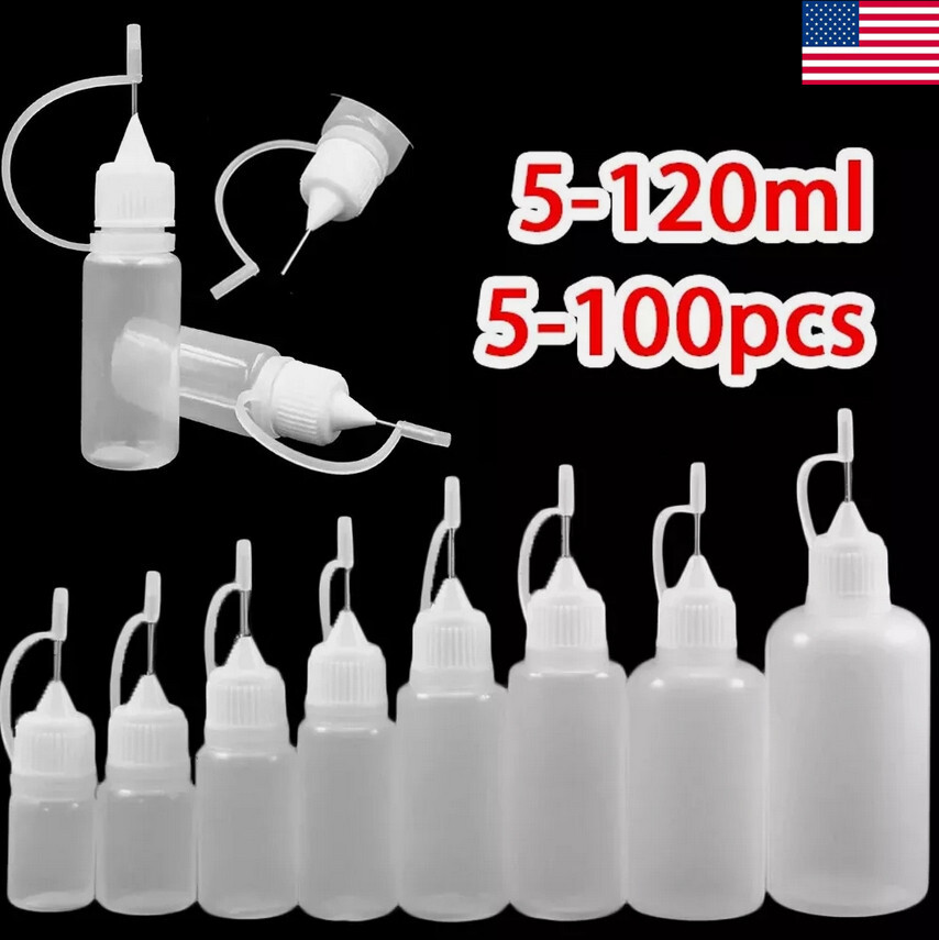 5-100ml Needle Tip Dropper Plastic Bottle Empty Squeezable Liquid Oil Craft US