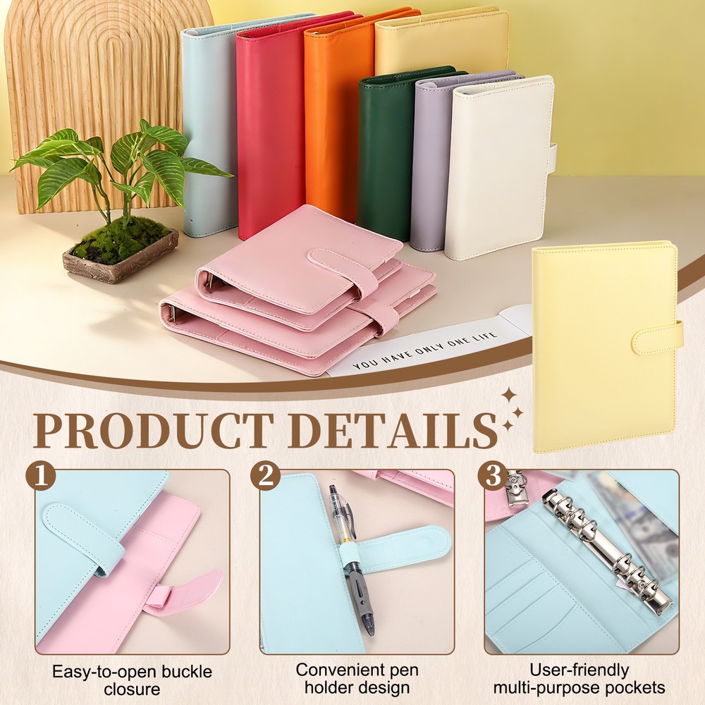 A5 PU Leather Binder Protector, 6 Ring Loose Leaf Notebook Shell, Yellow