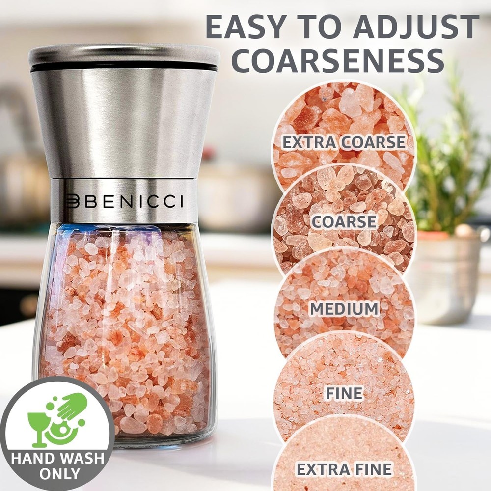 Refillable Manual Salt and Pepper Grinders Set - Adjustable Coarseness Control