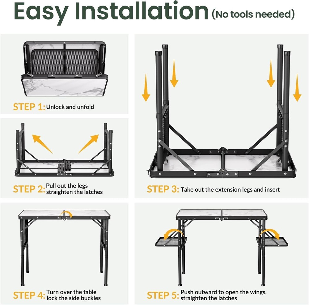 Folding Camping Table 3ft, Folding Picnic Table, Large Camp Table Portable wi...