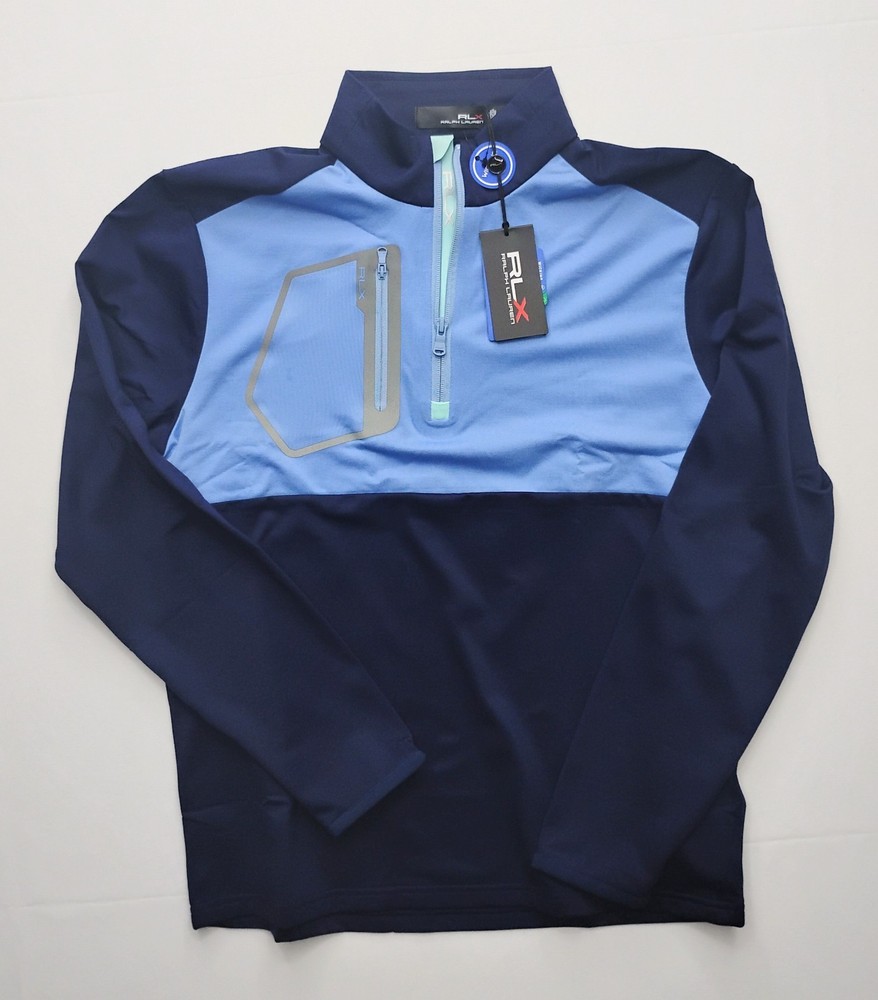 Ralph Lauren RLX Performance Quarter-Zip Golf Pullover Blue Color Block Medium