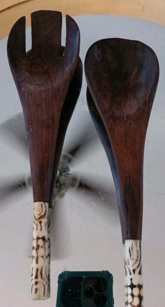 Handmade Bone Handle Solid Fork And Spoon Set Wooden 10 In